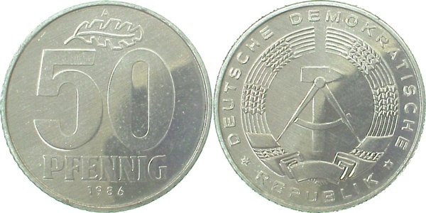 151286A~1.0 50 Pfennig  DDR 1986A stgl./matt J1512  