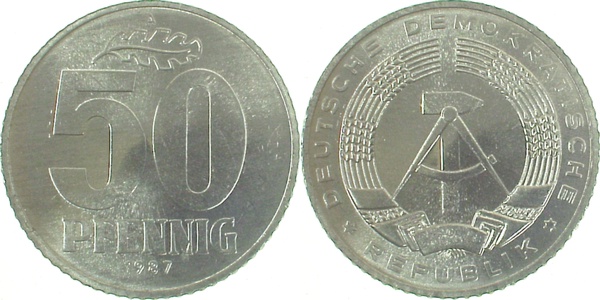 151287A~1.1 50 Pfennig  DDR 1987A bfr/stgl/matt J1512  