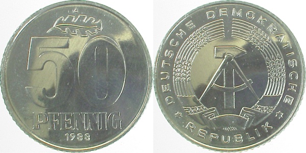 151288A~1.0a 50 Pfennig  DDR 1988A spgl. J1512  