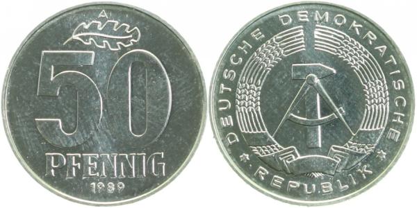 151289A~1.0a 50 Pfennig  DDR 1989A spgl. J1512  