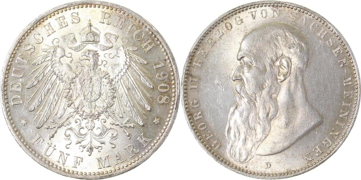 153b08D~1.3-GG 5 Mark  Georg II.Sachsen-Mein. 1908D prfr/stgl/f.stgl J 153b  