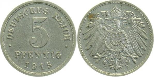29715A~1.1b 5 Pfennig  1915A prfr/stg RS: min. korr. !!! J 297  