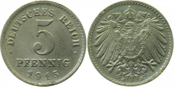 29715D~1.5 5 Pfennig  1915D uncirculiert vz/st J 297  