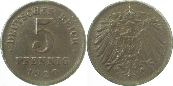 29720E~2.5 5 Pfennig  1920E ss/vz J 297  