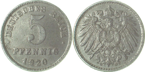 29720G~1.5 5 Pfennig  1920G f.prfr. J 297  
