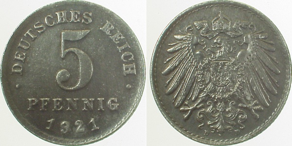 29721D~2.0 5 Pfennig  1921D vz J 297  