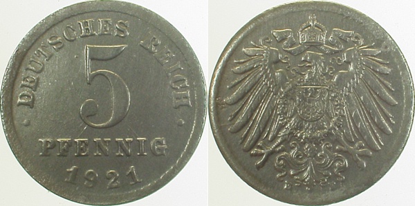 29721E~2.0 5 Pfennig  1921E vz J 297  