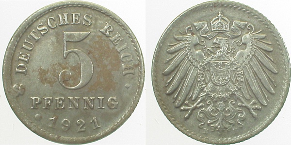 29721E~2.5 5 Pfennig  1921E ss/vz J 297  