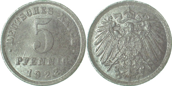 29722F~1.2 5 Pfennig  1922F prfr. J 297  