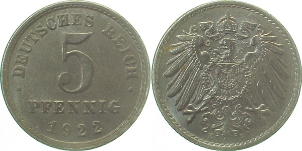 29722E~1.2 5 Pfennig  1922E prfr. J 297  