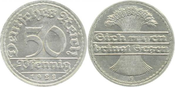 30122E~1.1 50 Pfennig  1922E prfr/stgl. J 301  