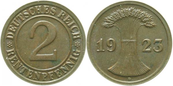 30723D~2.0 2 Pfennig  1923D vz J 307  