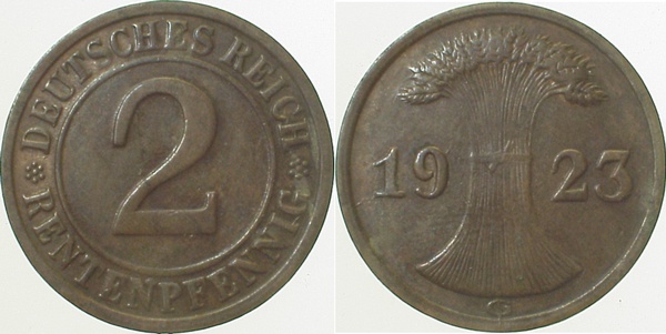 30723G~2.5a 2 Pfennig  1923G St.Riss d.Mzz ss/vz J 307  