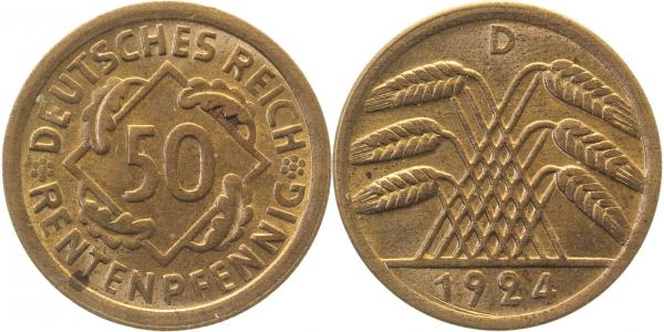 31024D~1.1 50 Pfennig  1924D prfr/st!!! J 310  
