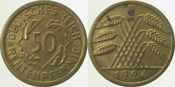 31024J~1.5b 50 Pfennig  1924J f.prfr min.Korros. J 310  