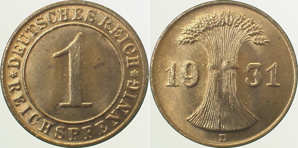 31331D~1.2 1 Pfennig  1931D prfr J 313  