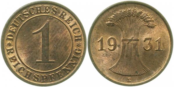 31331E~1.1 1 Pfennig  1931E prfr/stgl J 313  