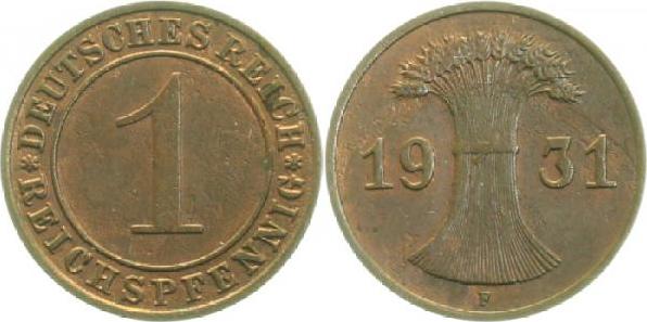31331F~2.0 1 Pfennig  1931F vz J 313  