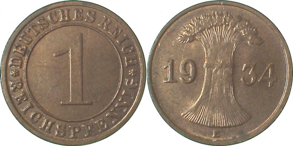 31334E~1.0 1 Pfennig  1934E stgl !!! RRR J 313  
