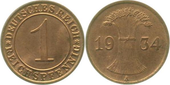 31334A~1.1 1 Pfennig  1934A prfr/stgl J 313  