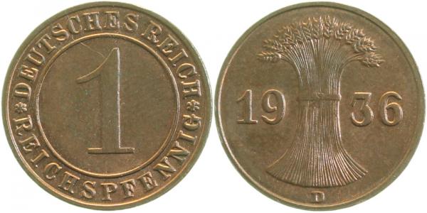 31336D~1.2 1 Pfennig  1936D prfr J 313  