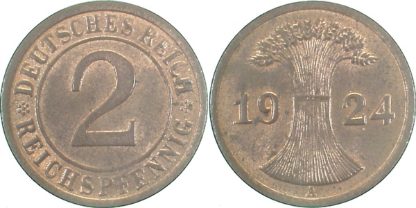 31424A~1.2b 2 Pfennig  1924A prfr.fleckig J 314  