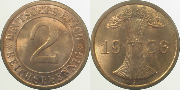 31436A~1.2 2 Pfennig  1936A prfr J 314  