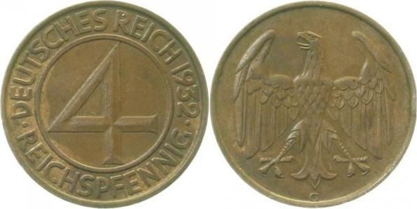 31532G~2.0 4 Pfennig  1932G vz J 315  