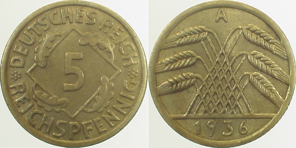 31636A~1.5 5 Pfennig  1936A vz/st J 316  