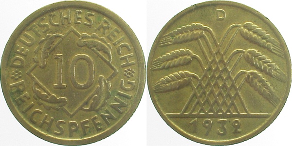 31732D~2.5 10 Pfennig  1932D ss/vz J 317  