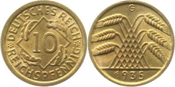 31735G~1.1 10 Pfennig  1935G prfr/stgl J 317  