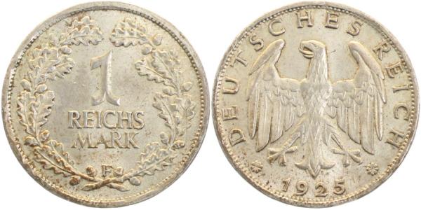 31925F~1.2 1 Reichsmark  1925F prfr. !! prägebedingter Rand J 319  
