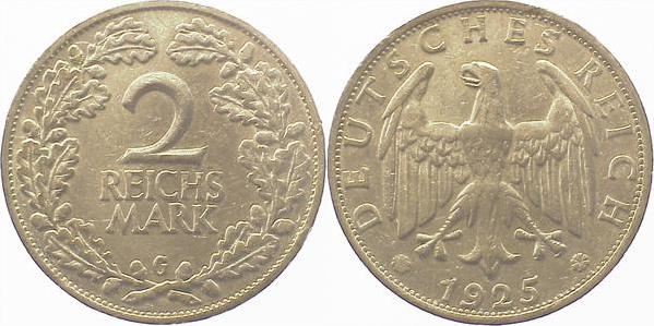 32025G~2.2 2 Reichsmark  1925G f.vz!! J 320  