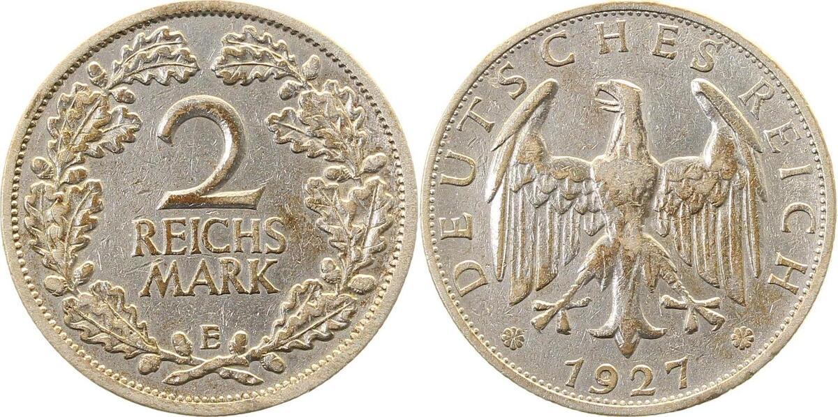 32027E~2.8-GG 2 Reichsmark  1927E SS+ Selten J 320  