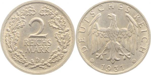 32031D1.5 2 Reichsmark  1931D vz/st !! J 320  