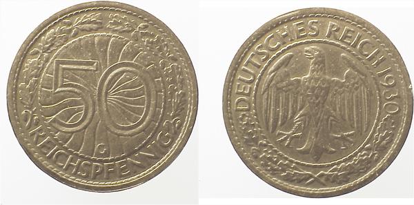 32430G~2.5 50 Pfennig  1930G ss/vz J 324  