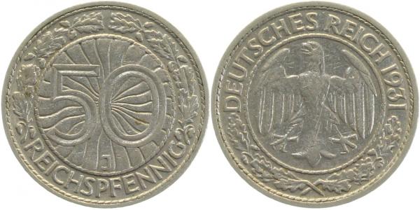 32431J~2.5 50 Pfennig  1931J ss/vz J 324  