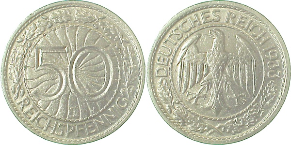 32433J~2.5 50 Pfennig  1933J ss/vz J 324  