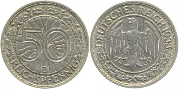 32433J~2.5b 50 Pfennig  1933J ss/vz min. Rf. J 324  