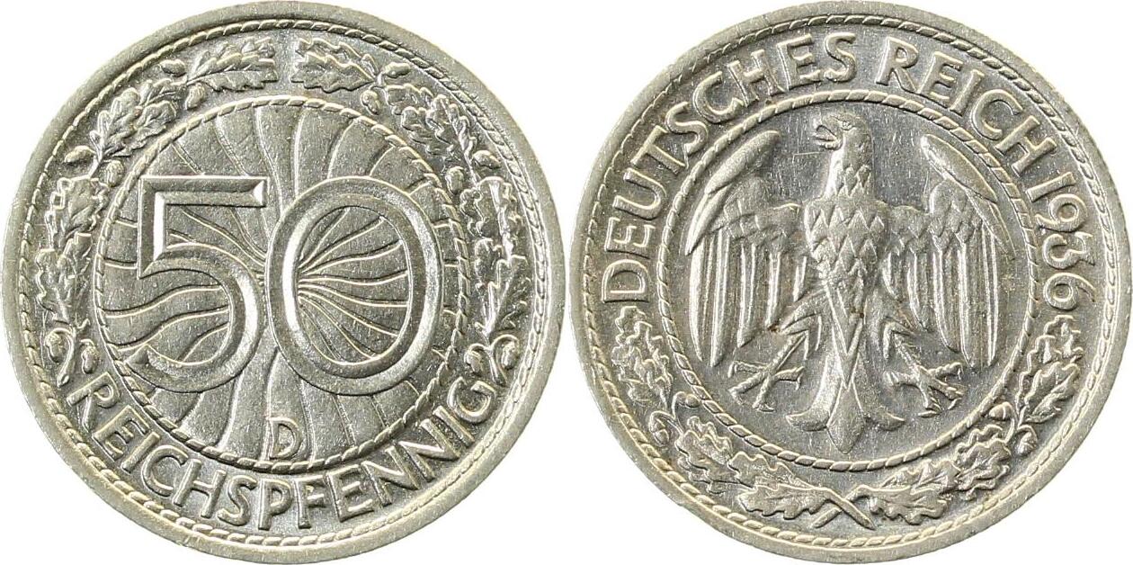 32436D~1.1 50 Pfennig  1936D prfr/stgl!!! J 324  