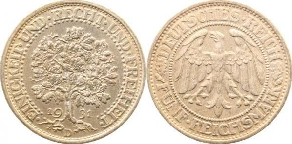 33131D~1.8-GG 5 Reichsmark  Eichbaum 1931D vz+ J 331  