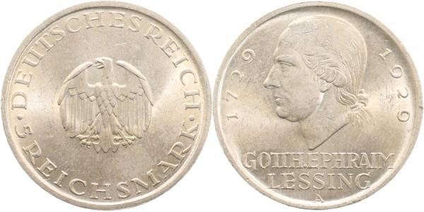 33629A~2.0b 5 Reichsmark  1929A Gotth.Ephr.Lessing vz l. Kratzer J 336  