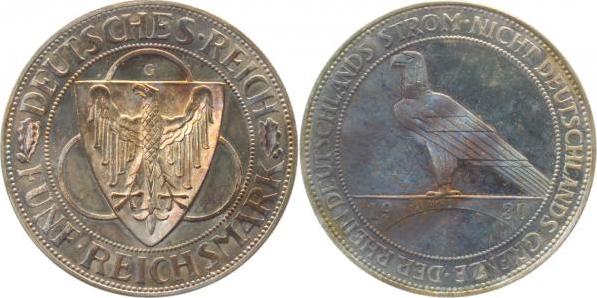 34630G~0.0-PAT 5 Reichsmark  Rheinlandräumung 1930G PP, fantastischer Patina !!! J 346  