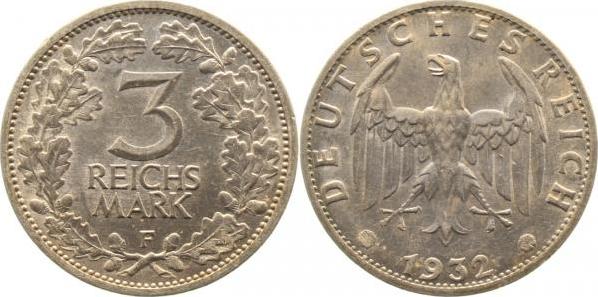 34932F~1.3a-GG 3 Reichsmark  1932F f./prfr/f.stgl  !!! Erstabschlag !!! J 349  