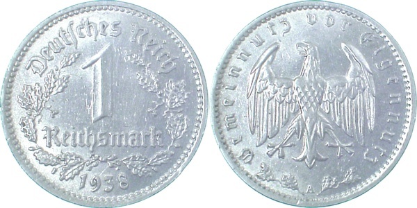 35438A~1.2b 1 Reichsmark  1938A prfr!! 1. leichter Kratzer J 354  
