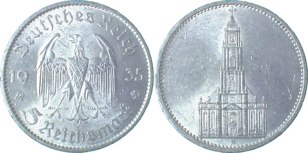 35735A~1.5 5 Reichsmark  1935A Kirche o.D. vz/st J 357  