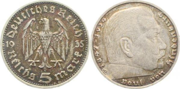 36035D~2.5-PAT 5 Reichsmark  Hindenburg 1935D Patina vz !!! J 360  