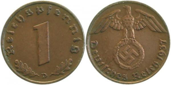36137D~2.0 1 Pfennig  1937D vz J 361  