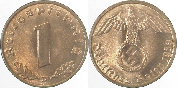 36139D~0.9 1 Pfennig  1939D st.fein!!! J 361  