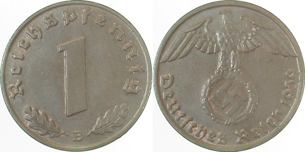 36139B~1.5 1 Pfennig  1939B vz/stgl J 361  